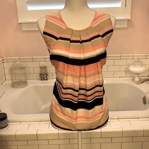 Tommy Hilfiger pink peach tan black and white striped shell top size Large